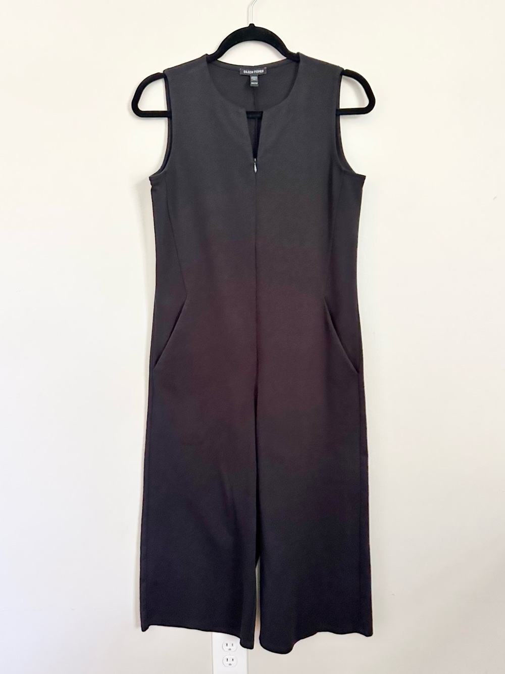 Eileen Fisher Black Wide Leg Jumpsuit XXS Minimalist Lagenlook Sleeveless Crepe